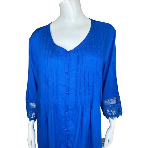 Blair Royal Blue Women's Blouse Large Lace Pleated Button-Front NWOT Boho - Picture 7 of 14